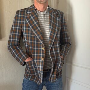 Men's Checkered Blazer - Brown and Blue